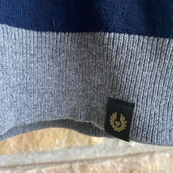 Belstaff Grey and Navy Striped Wool Quarter Zip Sweater Size S - Picture 3 of 8
